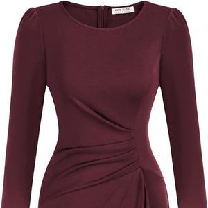 Kate Kasin Feminine Ruffled Ruched Sheath Dress